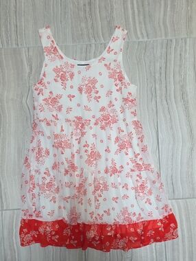 As U Wish White and Coral Floral Tiered Sundress